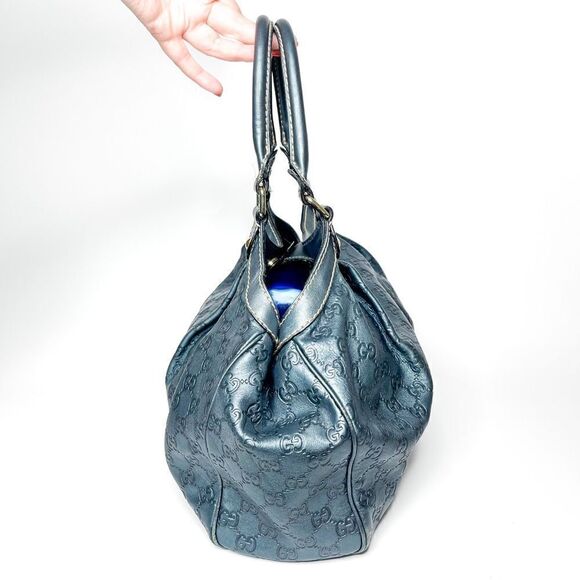 🍋 Gucci Blue Guccissima Leather Medium Sukey Satchel Bag - Picture 4 of 9